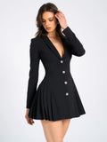 RIA BLACK BLAZER PLEATED DETAIL MINI DRESS