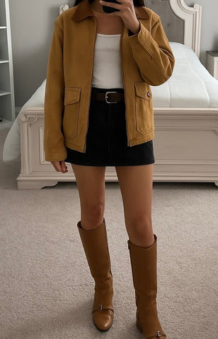 CONTRASTED COLLAR JACKET WITH POCKETS