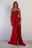 EMBELLISHED LACE AND SATIN FITTED GOWN