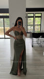 MESH CORSET DRAPED SATIN GOWN