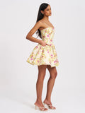 VALDA YELLOW AND PINK LINEN MINI DRESS