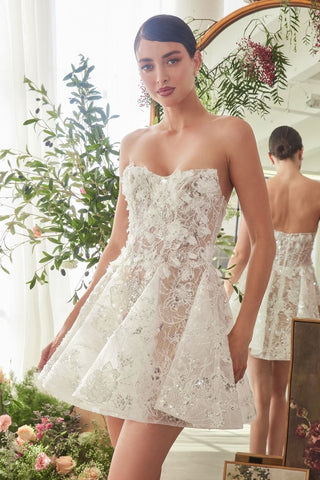 FLORAL APPLIQUÉ BRIDAL MINI DRESS