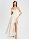 Raegan Pearl White Jacquard Rouched Maxi Dress