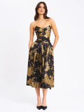 SAANVI GOLD TIE DYE BRONZING STRAPLESS DROP WAIST MIDI GOWN