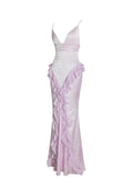 Paolina Taro Pink Jacquard Ruffle Mermaid Maxi Dress