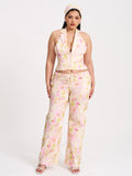 Lauren Pink Floral Print Ruched Back Suit Vest
