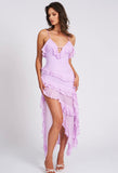 THEODORA LILAC RAYON RUFFLE MAXI DRESS