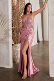 FITTED EMBELLISHED BODICE SATIN GOWN