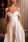 OFF WHITE OFF SHOULDER COWL NECK A LINE GOWN