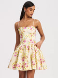 VALDA YELLOW AND PINK LINEN MINI DRESS