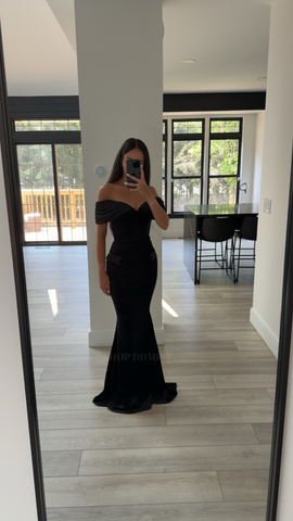 Qamra Black Velvet Off Shoulder Mermaid Maxi Dress