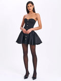 KADEN BLACK DROP WAIST MINI PUFFY DRESS