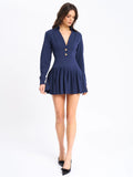 VALARIE NAVY BLUE DENIM STYLE PLEATED MINI DRESS