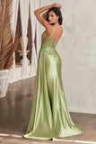 SATIN FITTED SASH & LACE GOWN
