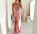 SCOOP NECK STRAPLESS FITTED SATIN GOWN