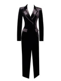 WILLOW BLACK VELVET HIGH SLIT BLAZER GOWN