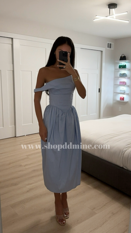 ROBE MIDI CORSET TAILLE BASSE REINA BLEUE 