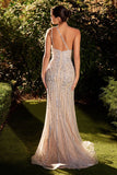 ONE SHOULDER BEADED EVENING GOWN