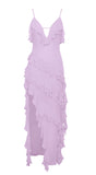 THEODORA LILAC RAYON RUFFLE MAXI DRESS