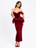 Abigail Velvet Bubble Hem Peplum Maxi Dress