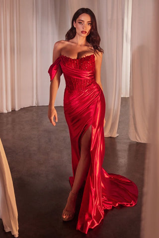 LACE & SATIN FIT & FLARE GOWN