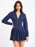 VALARIE NAVY BLUE DENIM STYLE PLEATED MINI DRESS