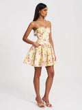 VALDA YELLOW AND PINK LINEN MINI DRESS