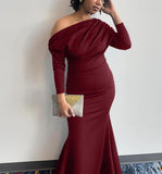 LONG SLEEVE ONE SHOULDER GOWN