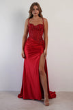 EMBELLISHED LACE AND SATIN FITTED GOWN