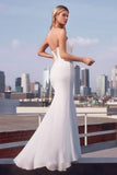 STRAPLESS CHIFFON FITTED OFF-WHITE DRESS