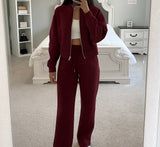 Baseball Collar Zip Up Outerwear and Drawstring Pants Set