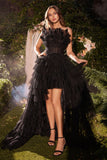 HIGH LOW RUFFLED TULLE GOWN