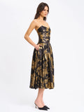 SAANVI GOLD TIE DYE BRONZING STRAPLESS DROP WAIST MIDI GOWN