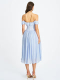 Xavy Baby Blue Off Shoulder Corset Midi Dress