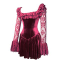 Yachira Burgundy Velvet Lace Flare Sleeve Mini Dress