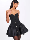 KADEN BLACK DROP WAIST MINI PUFFY DRESS