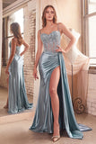 EMBELLISHED LACE AND SATIN FITTED GOWN