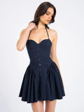 MELODY NAVY PRINT PINSTRIPE WAIST MINI DRESS