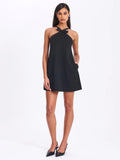 CAITLIN BLACK SATIN TRIM BOW MINI DRESS