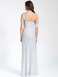 PAGET WHITE MESH RHINESTONE EMBELLISHED HIGH SLIT GOWN