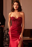 STRAPLESS FITTED SATIN & LACE GOWN