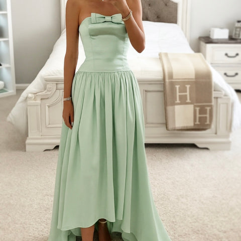 Lael Mint Green Back Button Trailing Gown