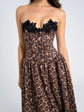 CHEETAH PRINT STRETCHY STRAPLESS MIDI DRESS