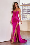 STRAPLESS SATIN CORSET GOWN