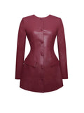 BAILA BURGUNDY VEGAN LEATHER BLAZER MINI DRESS