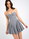 MELODY GRAY STRIPE HALTER DROP WAIST MINI DRESS