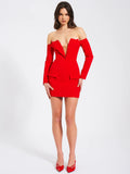 POLINA RED OFF SHOULDER LONG SLEEVE BLAZER DRESS