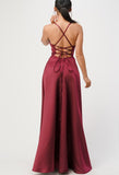 SPAGHETTI STRAP SATIN A LINE GOWN