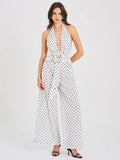 Oriana White Polka Dots Halter Jumpsuit