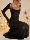 LONG SLEEVE LACE BOLERO MAXI DRESS